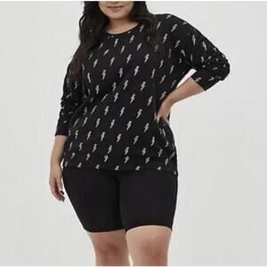 Torrid Womens Lightning Bolt V-Neck Tunic Top 3/4 Sleeve Size 3 Black NWOT